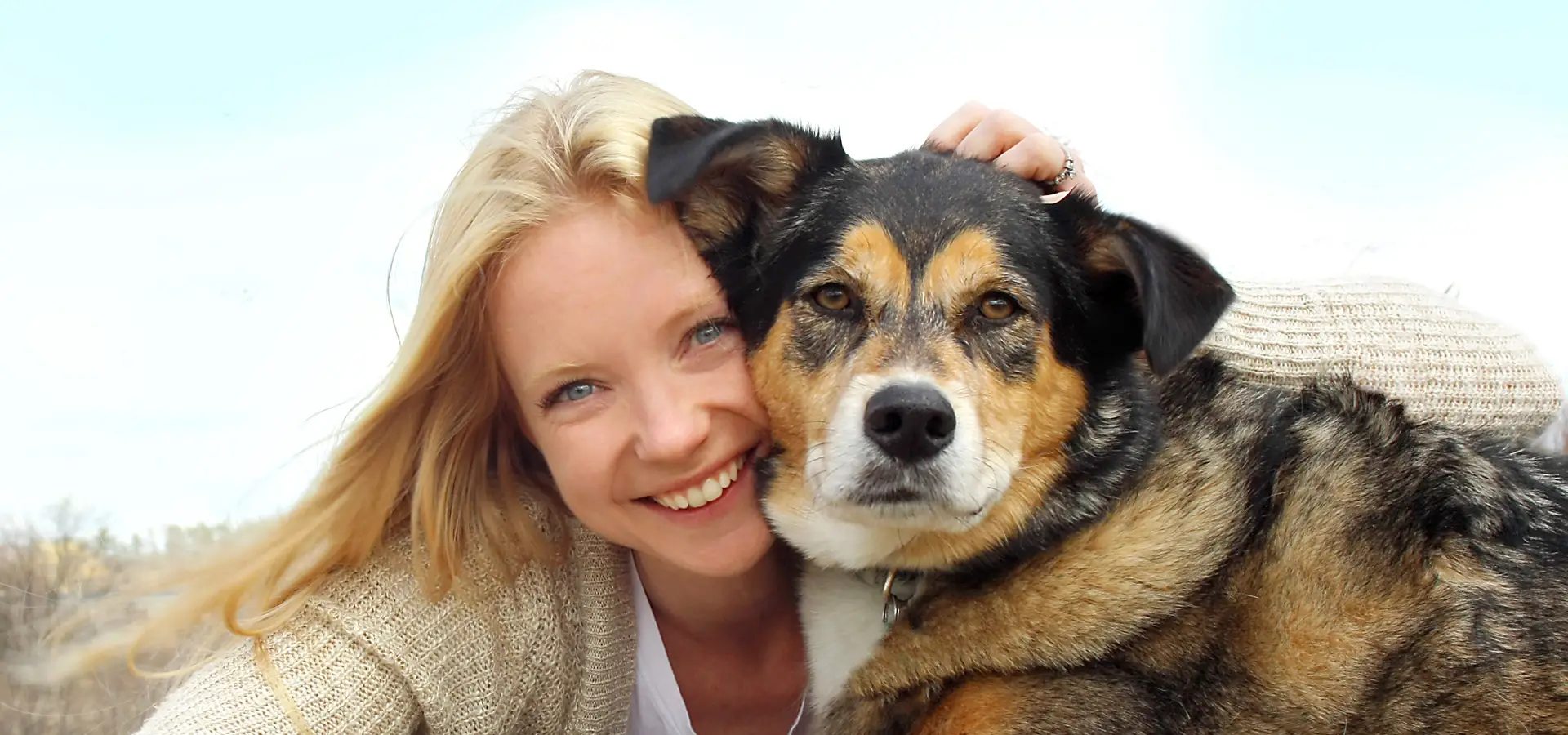 happy woman with dog